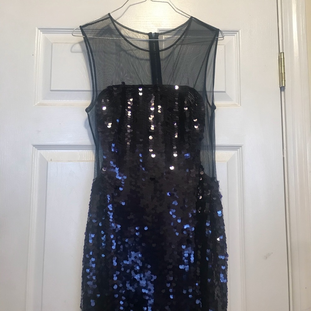 blue long prom dress with sequences